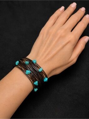 Handmade Italian Vintage Leather Wrap Bracelet Turquoise Stone Boho Artisan